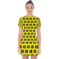 Modern Chic Vector Camera Illustration Pattern Drop Hem Mini Chiffon Dress by GardenOfOphir