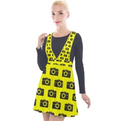 Modern Chic Vector Camera Illustration Pattern Plunge Pinafore Velour Dress