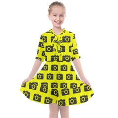 Modern Chic Vector Camera Illustration Pattern Kids  All Frills Chiffon Dress by GardenOfOphir