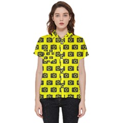 Modern Chic Vector Camera Illustration Pattern Short Sleeve Pocket Shirt