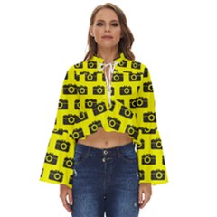 Modern Chic Vector Camera Illustration Pattern Boho Long Bell Sleeve Top