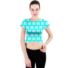 Modern Chic Vector Camera Illustration Pattern Crew Neck Crop Top by GardenOfOphir