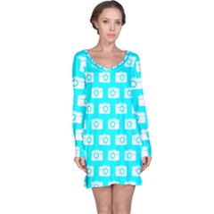 Modern Chic Vector Camera Illustration Pattern Long Sleeve Nightdress by GardenOfOphir