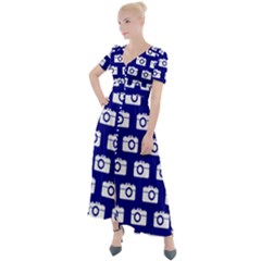 Modern Chic Vector Camera Illustration Pattern Button Up Short Sleeve Maxi Dress by GardenOfOphir