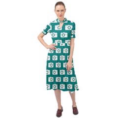 Modern Chic Vector Camera Illustration Pattern Keyhole Neckline Chiffon Dress by GardenOfOphir