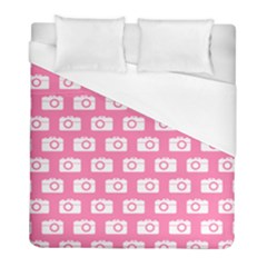 Pink Modern Chic Vector Camera Illustration Pattern Duvet Cover (full/ Double Size) by GardenOfOphir