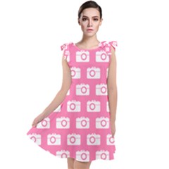 Pink Modern Chic Vector Camera Illustration Pattern Tie Up Tunic Dress