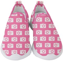 Pink Modern Chic Vector Camera Illustration Pattern Kids  Slip On Sneakers by GardenOfOphir