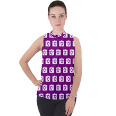 Modern Chic Vector Camera Illustration Pattern Mock Neck Chiffon Sleeveless Top