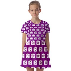 Modern Chic Vector Camera Illustration Pattern Kids  Short Sleeve Pinafore Style Dress by GardenOfOphir