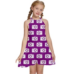Modern Chic Vector Camera Illustration Pattern Kids  Halter Collar Waist Tie Chiffon Dress