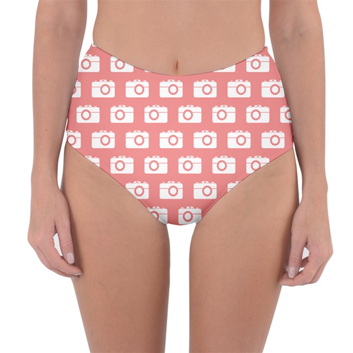 Modern Chic Vector Camera Illustration Pattern Reversible High-Waist Bikini Bottoms