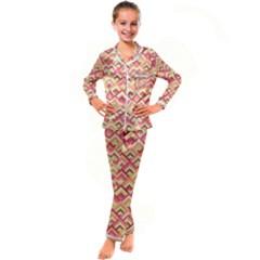 Trendy Chic Modern Chevron Pattern Kid s Satin Long Sleeve Pajamas Set by GardenOfOphir