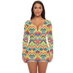 Trendy Chic Modern Chevron Pattern Long Sleeve Boyleg Swimsuit