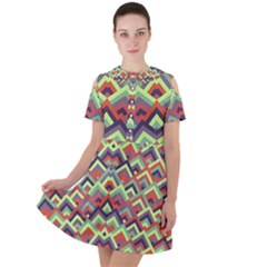 Trendy Chic Modern Chevron Pattern Short Sleeve Shoulder Cut Out Dress 