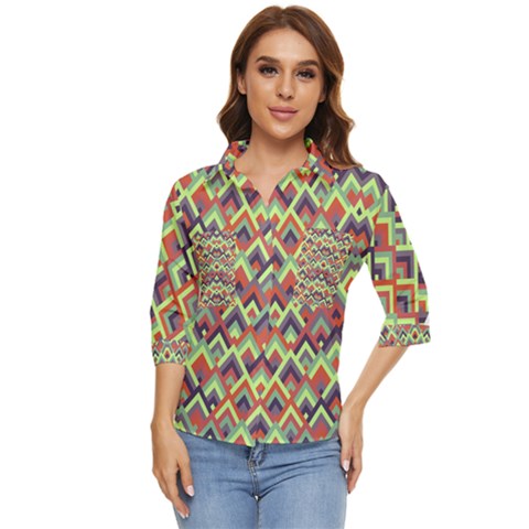 Trendy Chic Modern Chevron Pattern Women s Quarter Sleeve Pocket Shirt by GardenOfOphir