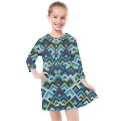Trendy Chic Modern Chevron Pattern Kids  Quarter Sleeve Shirt Dress by GardenOfOphir