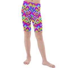 Colorful Trendy Chic Modern Chevron Pattern Kids  Mid Length Swim Shorts