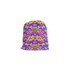 Colorful Trendy Chic Modern Chevron Pattern Drawstring Pouch (xs) by GardenOfOphir