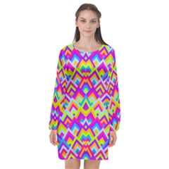 Colorful Trendy Chic Modern Chevron Pattern Long Sleeve Chiffon Shift Dress  by GardenOfOphir