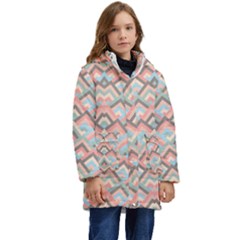 Trendy Chic Modern Chevron Pattern Kid s Hooded Longline Puffer Jacket by GardenOfOphir