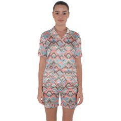 Trendy Chic Modern Chevron Pattern Satin Short Sleeve Pajamas Set