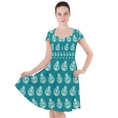 Ladybug Vector Geometric Tile Pattern Cap Sleeve Midi Dress