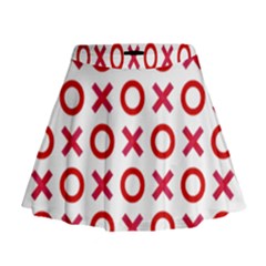 Pattern Xoxo Red White Love Mini Flare Skirt by Jancukart