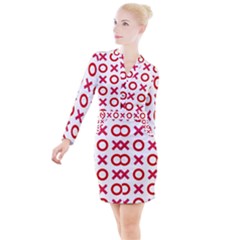 Pattern Xoxo Red White Love Button Long Sleeve Dress by Jancukart