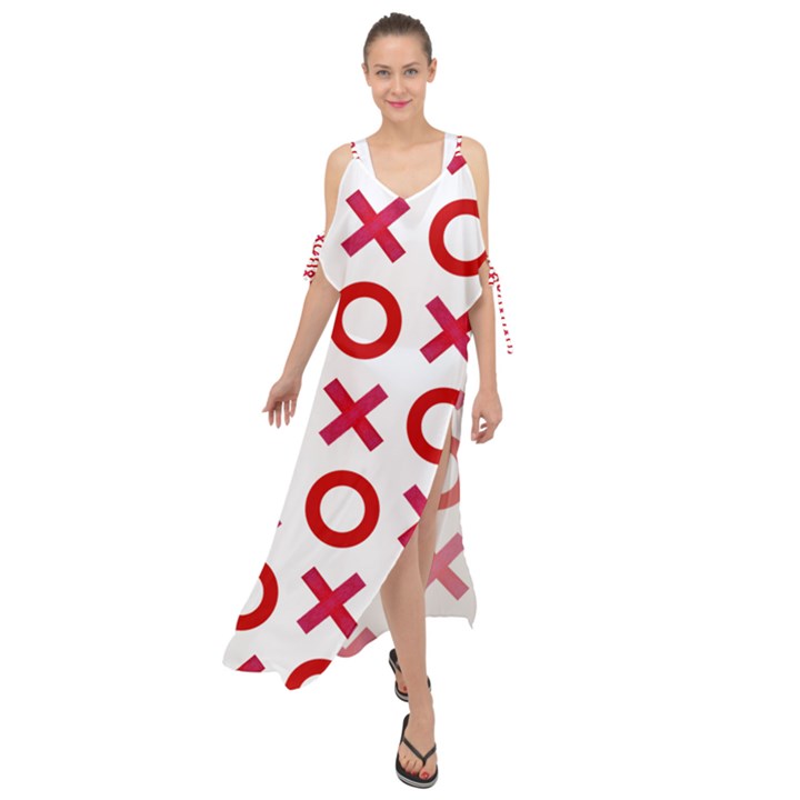 Pattern Xoxo Red White Love Maxi Chiffon Cover Up Dress