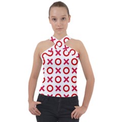 Pattern Xoxo Red White Love Cross Neck Velour Top by Jancukart