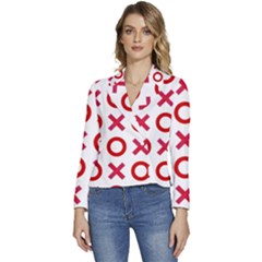 Pattern Xoxo Red White Love Women s Long Sleeve Revers Collar Cropped Jacket by Jancukart