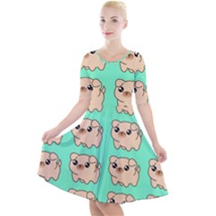 Puppy Pattern Dog Pet Quarter Sleeve A-Line Dress