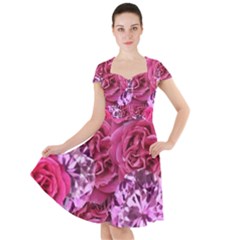 Roses Pink Tourmaline Seamless Cap Sleeve Midi Dress