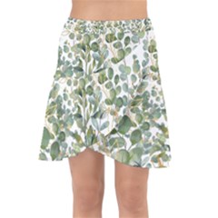 Gold And Green Eucalyptus Leaves Wrap Front Skirt by Jack14