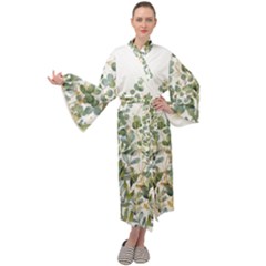 Gold And Green Eucalyptus Leaves Maxi Velvet Kimono by Jack14