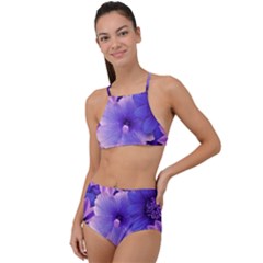 Pattern Floral Flora Flower Flowers Blue Violet Patterns High Waist Tankini Set by Jancukart