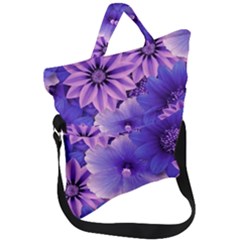 Pattern Floral Flora Flower Flowers Blue Violet Patterns Fold Over Handle Tote Bag by Jancukart