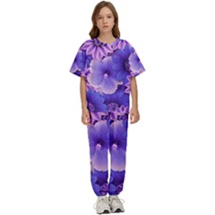 Pattern Floral Flora Flower Flowers Blue Violet Patterns Kids  Tee And Pants Sports Set by Jancukart