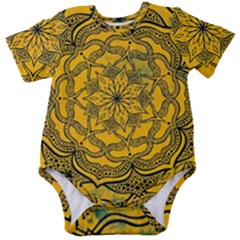 Mandala Vintage Painting Flower Baby Short Sleeve Bodysuit by Jancukart