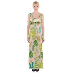 Tropical Leaf Leaves Palm Green Thigh Split Maxi Dress