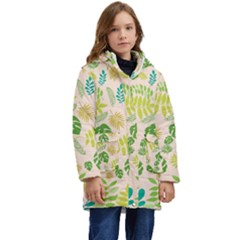 Tropical Leaf Leaves Palm Green Kid s Hooded Longline Puffer Jacket by Jancukart