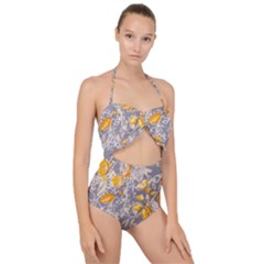 Fabric Floral Background Scallop Top Cut Out Swimsuit