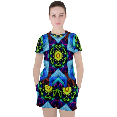 Abstract Kaleidoscope Digital Women s Tee And Shorts Set by Jancukart