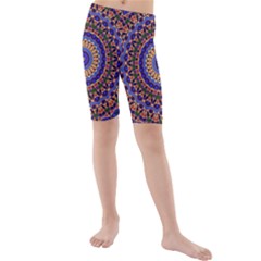 Mandala Kaleidoscope Background Kids  Mid Length Swim Shorts