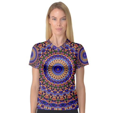 Mandala Kaleidoscope Background V-neck Sport Mesh Tee by Jancukart