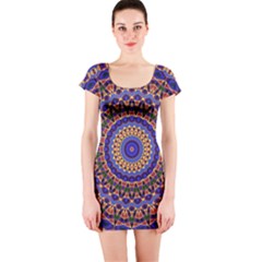 Mandala Kaleidoscope Background Short Sleeve Bodycon Dress