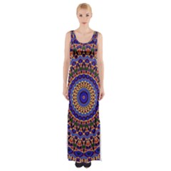 Mandala Kaleidoscope Background Thigh Split Maxi Dress