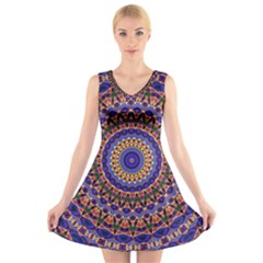Mandala Kaleidoscope Background V-Neck Sleeveless Dress