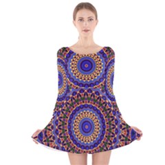 Mandala Kaleidoscope Background Long Sleeve Velvet Skater Dress
